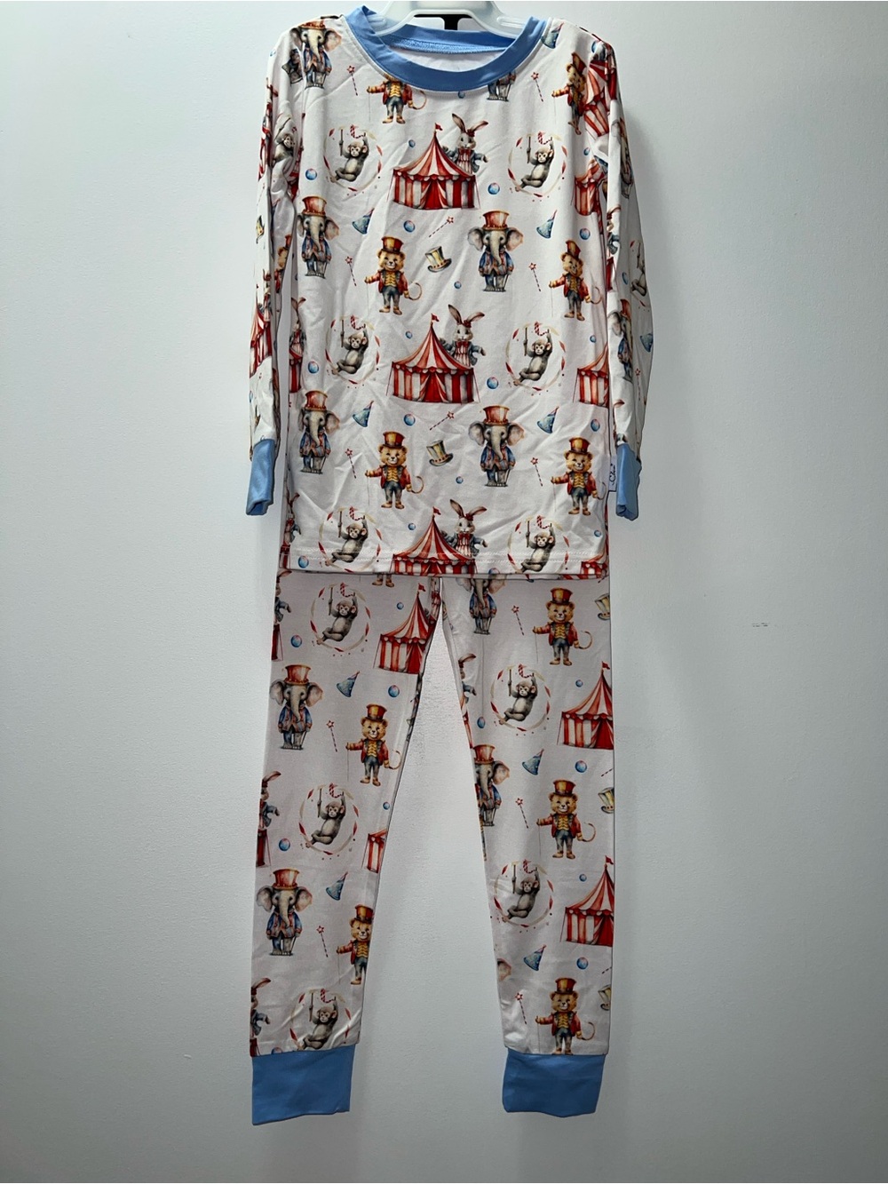 Kids Circus Print Pajama Set - Light Blue Trim